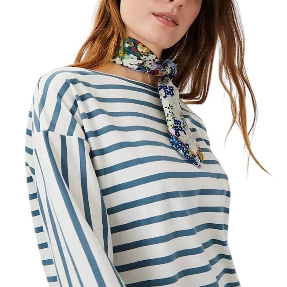 Ann Taylor Boat Neck Striped Pima Cotton Tee - Picture 2 of 9